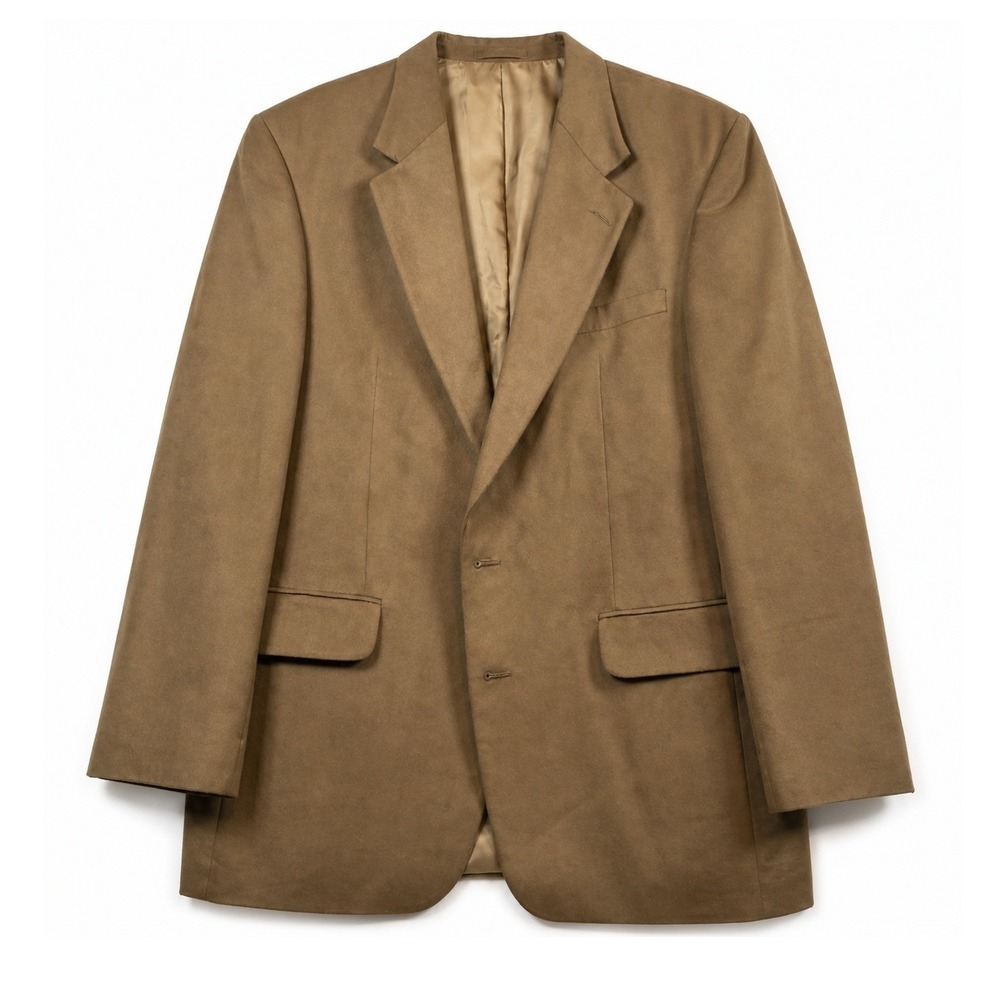 Lands End Mens 43L Faux Suede Blazer Camel Tan Two Button Sport‎ Coat 43 Long